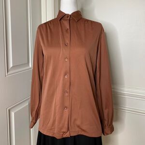 Vintage 70’s polyester brown long sleeve button down shirt